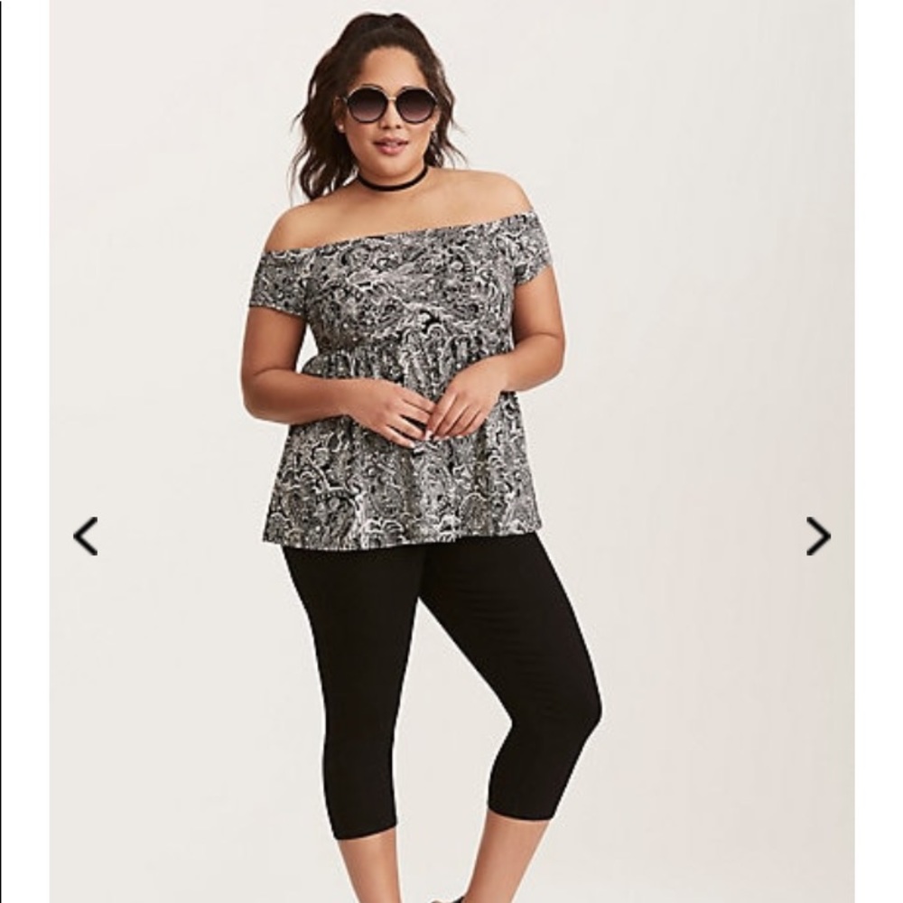 TORRID Plus Size Off Shoulder Paisley Babydoll Top
